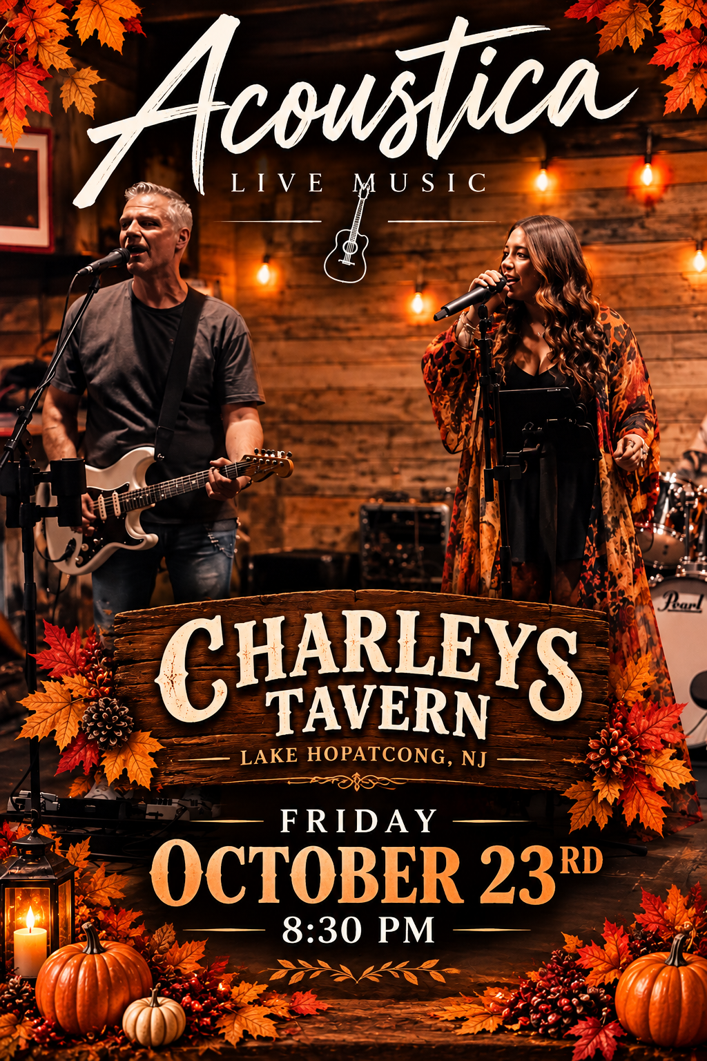 Acoustica autumn show flyer: Charleys Tavern, Lake Hopatcong, Friday October 23, 8:30 PM